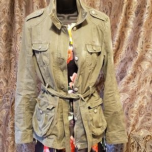 XXI Army Green Jacket Zipper Silver Buttons & Belt